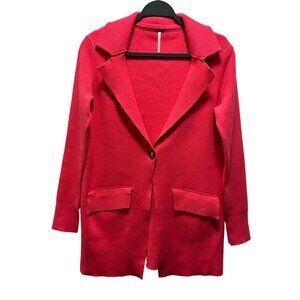 Free People Womens Coral Pink Ribbed Open-Front Blazer Cardigan Size XS